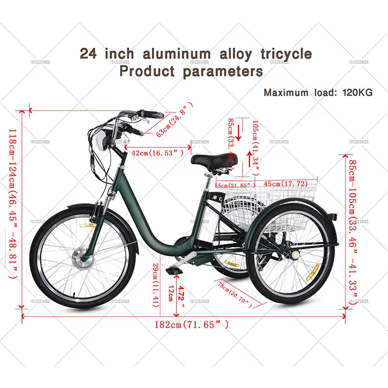 Tricycle électrique pour adultes de 24 pouces