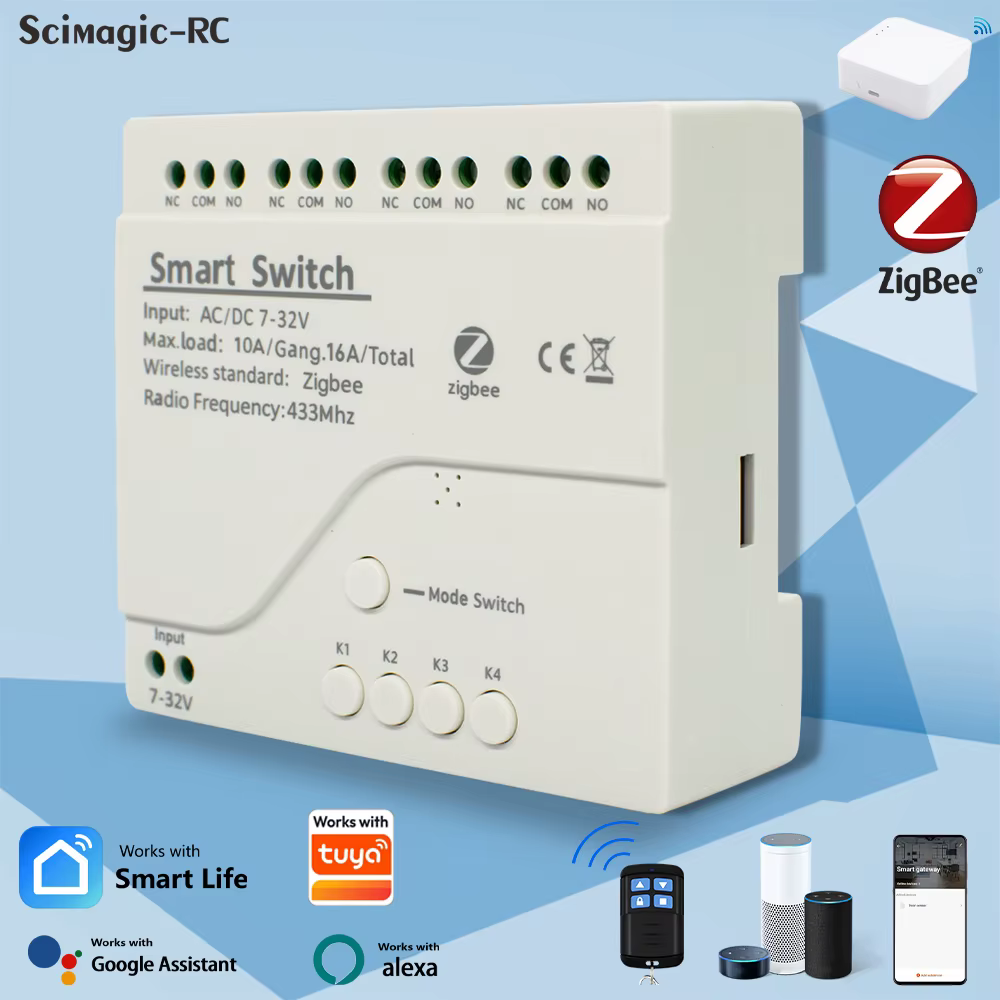 Module d'interrupteur intelligent Zigbee eWelink Wifi 12V 24V 110V 220V RF 433 Télécommande 4CH Relais DIY Compatible avec Alexa Google Home