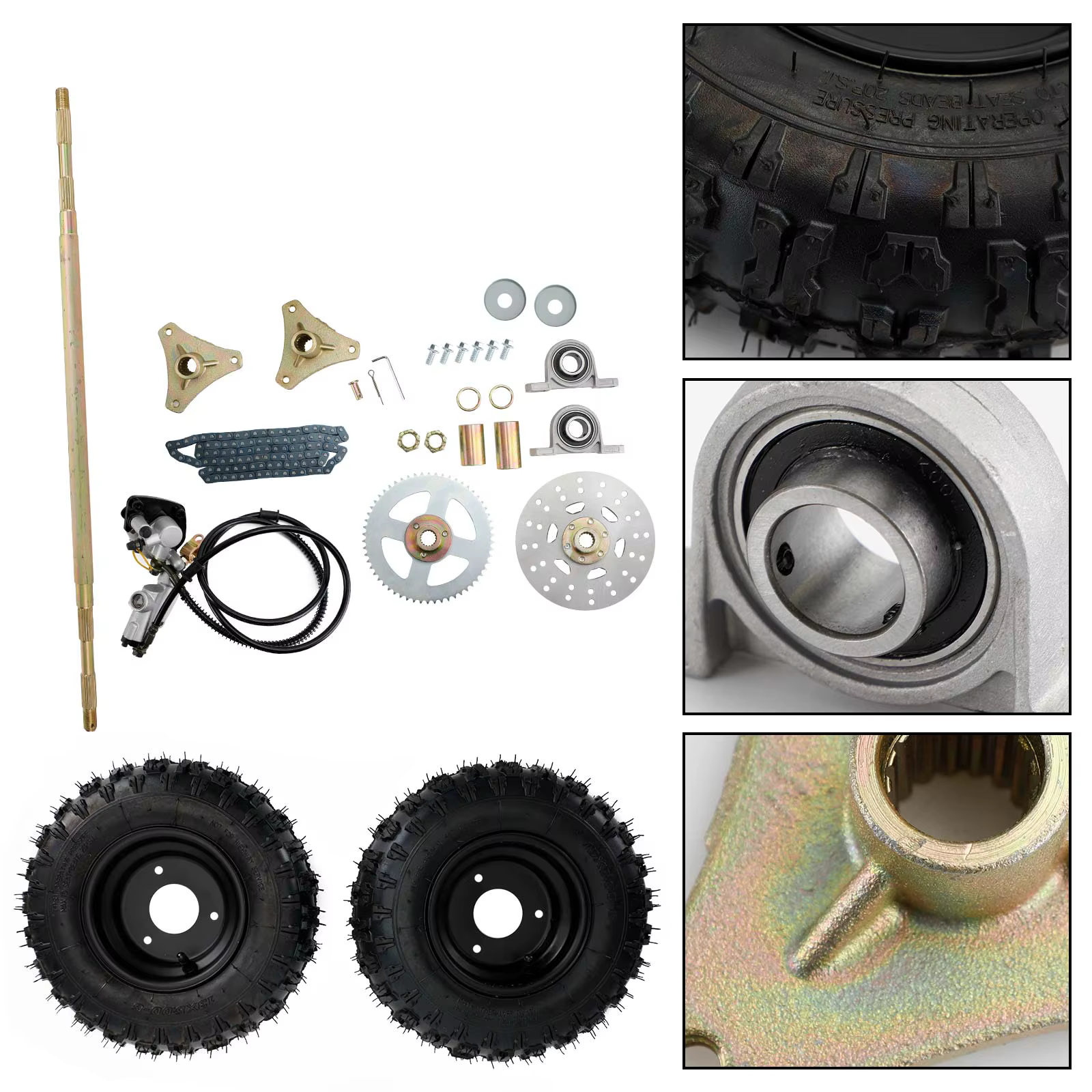 Kit complet de moyeu de roue d'assemblage d'essieu arrière de 29 pouces pour vélos de dérive Go Kart Quad Trike
