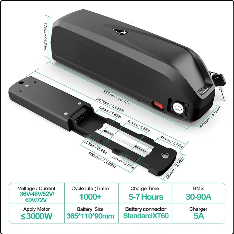 Batterie Vélo Électrique Hailong 36V 48V 52V 60V 72V 20Ah 24Ah 40Ah 50Ah 60Ah 30Ah Cham-rider Akumulator 2000W